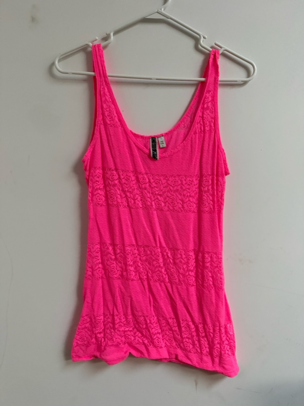 Xhilaration Neon Pink Lace-Striped Scoop Tank